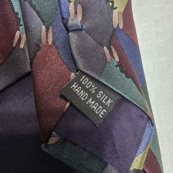 COCKTAIL COLORS GEOMETRIC DIAMOND BLOCK GOLD GREEN BLUES MENS TIE SILK - Picture 5 of 6